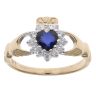 9ct Yellow Gold Blue Gemstone And Cubic Zirconia Claddagh Ring