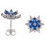 Silver Cubic Zirconia and Blue Gemstone Flower Cluster Stud Earrings By Icesia