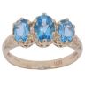 9ct Yellow Gold Blue Topaz Three Stone Patterned Ring