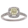 Platinum 0.90ct Cushion And Brilliant Cut Yellow And Colourless Diamond Cluster Ring