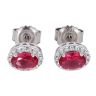 Silver Cubic Zirconia And Red Gemstone Cluster Stud Earrings by Icesia