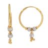22ct Yellow and White Gold Diamond Cut Bead Dropper Hoop Earrings