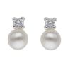 Silver Cubic Zirconia and Pearl Stud Earrings By Icesia