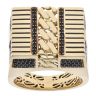 14ct Yellow Gold Monaco Black Cubic Zirconia and Black Enamel Curb Detail Signet Ring