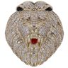 9ct Yellow Gold Cubic Zirconia and Onyx Lion Ring