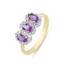 9ct Yellow Gold Amethyst With Diamond Three Stone Ring