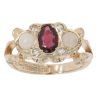 9ct Yellow Gold Garnet and Opal Three Stone Ring
