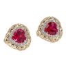 14ct Yellow And White Gold Cubic Zirconia And Red Stone Heart Earrings