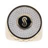 14ct Yellow Gold Monaco Cubic Zirconia and Black Enamel Circular Signet Ring