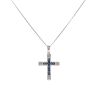 9ct White Gold 0.05ct Diamond and Sapphire Cross Pendant and Chain 18"