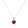 Silver Cubic Zirconia and Red Gemstone Heart Cluster Pendant and Chain 18" By Icesia