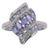 9ct White Gold 0.10ct Brilliant Cut Diamond and Tanzanite Cluster Ring