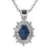 9ct White Gold Sapphire and Diamond Cluster Pendant and Chain 18"