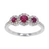 9ct White Gold Diamond And Ruby Triple Cluster Ring by Anya Belle