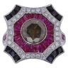18ct White Gold 3.00ct Brilliant Cut Brown and Colourless Diamond, Created Sapphire and Created Ruby Cluster Ring