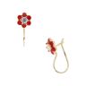 Children's 14ct Yellow Gold Cubic Zirconia And Red Enamel Flower Drop Earrings