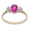 9ct Yellow Gold Created Ruby and Cubic Zirconia Three Stone Ring