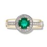 9ct Yellow Gold Created Emerald And Cubic Zirconia Dress Ring