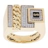 14ct Yellow Gold Monaco Cubic Zirconia Curb Detail Signet Ring