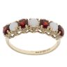 9ct Yellow Gold Garnet And Opal Seven Stone Ring