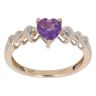 9ct Yellow Gold 0.06ct Diamond And Created Amethyst Heart Ring