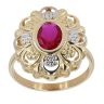 14ct Yellow And White Gold Red Stone Set Flower Ring