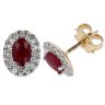 9ct Yellow Gold Certificated Ruby And Diamond Cluster Stud Earrings