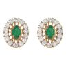 18ct Yellow Gold Cubic Zirconia and Emerald Cluster Earrings