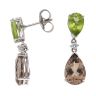 18ct White Gold 0.12ct Diamond Smoky Quartz and Peridot Drop Earrings