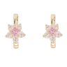 14ct Yellow Gold Pink Gemstone And Cubic Zirconia Flower Earrings