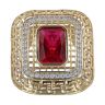 14ct Yellow Gold Cubic Zirconia And Red Stone Set Square Ring