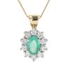 9ct Yellow Gold Emerald and Diamond Cluster Pendant and Chain 18"