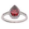 Silver Cubic Zirconia and Red Gemstone Pear Cluster Ring By Icesia