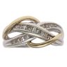 9ct Yellow and White Gold 0.25ct Brilliant and Baguette Cut Diamond Crossover Ring