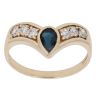 9ct Yellow Gold Sapphire and Cubic Zirconia Wishbone Ring