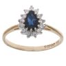 9ct Yellow Gold 0.10ct Brilliant Cut Diamond and Sapphire Cluster Ring