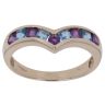 9ct Yellow Gold Blue Topaz and Amethyst Wishbone Ring