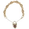 9ct Yellow Gold Garnet Patterned Heart Lock Button Bracelet 7"
