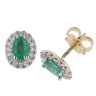 9ct Yellow Gold Certificated Emerald And Diamond Cluster Stud Earrings