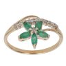 9ct Yellow Gold 0.10ct Brilliant Cut Diamond and Emerald Flower Ring