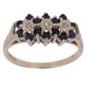 9ct Yellow Gold 0.05ct Diamond and Sapphire Triple Cluster Ring