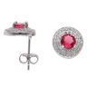 Silver Cubic Zirconia and Red Gemstone Cluster Stud Earrings By Icesia