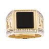 14ct Yellow Gold Black Stone and Cubic Zirconia Greek Key Signet Ring