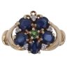 9ct Yellow Gold 0.05ct Diamond, Sapphire And Green Gemstone Cluster Ring