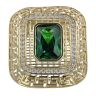 14ct Yellow Gold Cubic Zirconia And Green Stone Set Square Ring