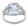 Platinum Diamond And Aquamarine Leaf Shoulder Ring