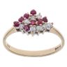 9ct Yellow Gold 0.15ct Diamond and Ruby Striped Cluster Ring