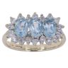 9ct Yellow Gold Cubic Zirconia and Aquamarine Three Stone Cluster Ring