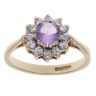 9ct Yellow Gold Cubic Zirconia and Amethyst Cluster Ring