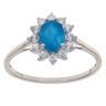9ct White Gold Blue Gemstone and Cubic Zirconia Cluster Ring